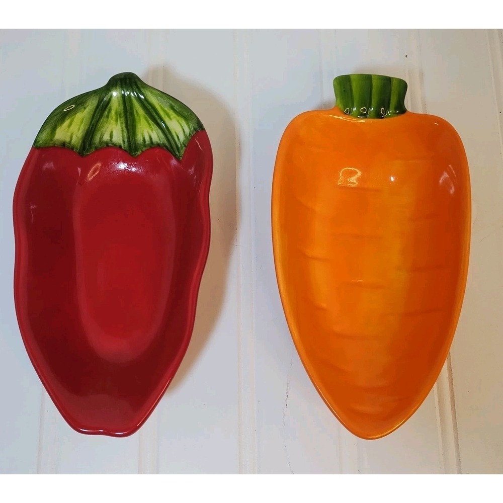 Pier 1 Imports Hand Painted Ceramic Carrot & Red Pepper Dishes‎ Vegetable Dip